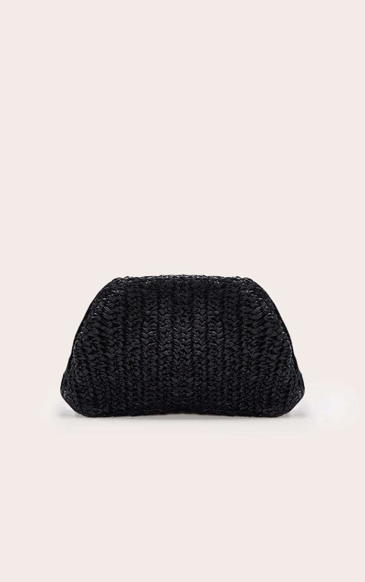 Black Slouchy Raffia Fringe Clutch Product Image