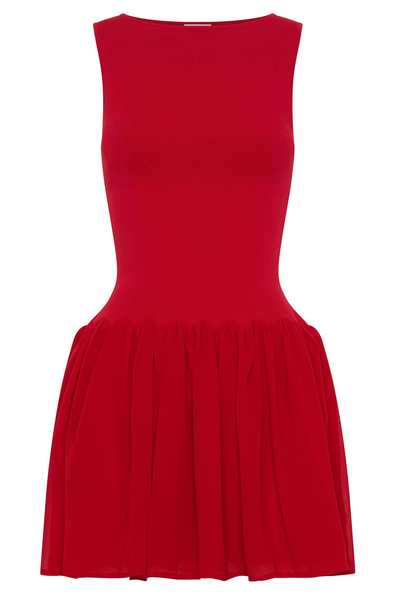 Ashleigh Knit And Chiffon Mini Dress - Red Product Image