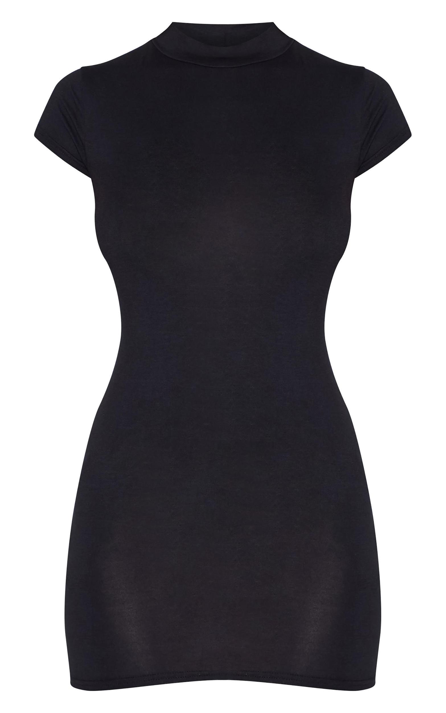 Black Jersey High Neck Cap Sleeve Bodycon Dress Product Image