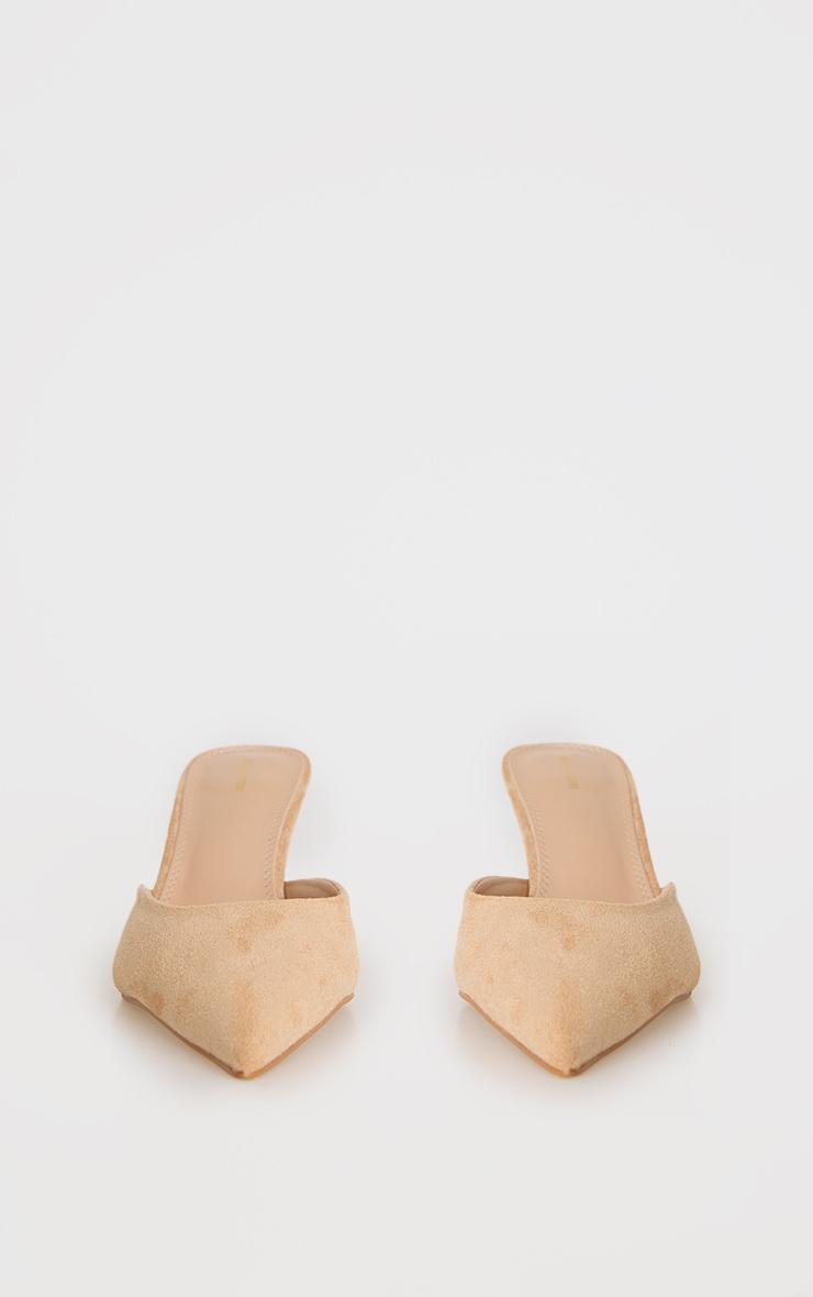 Beige Faux Suede Point Toe Mid Stiletto Heeled Mules Product Image