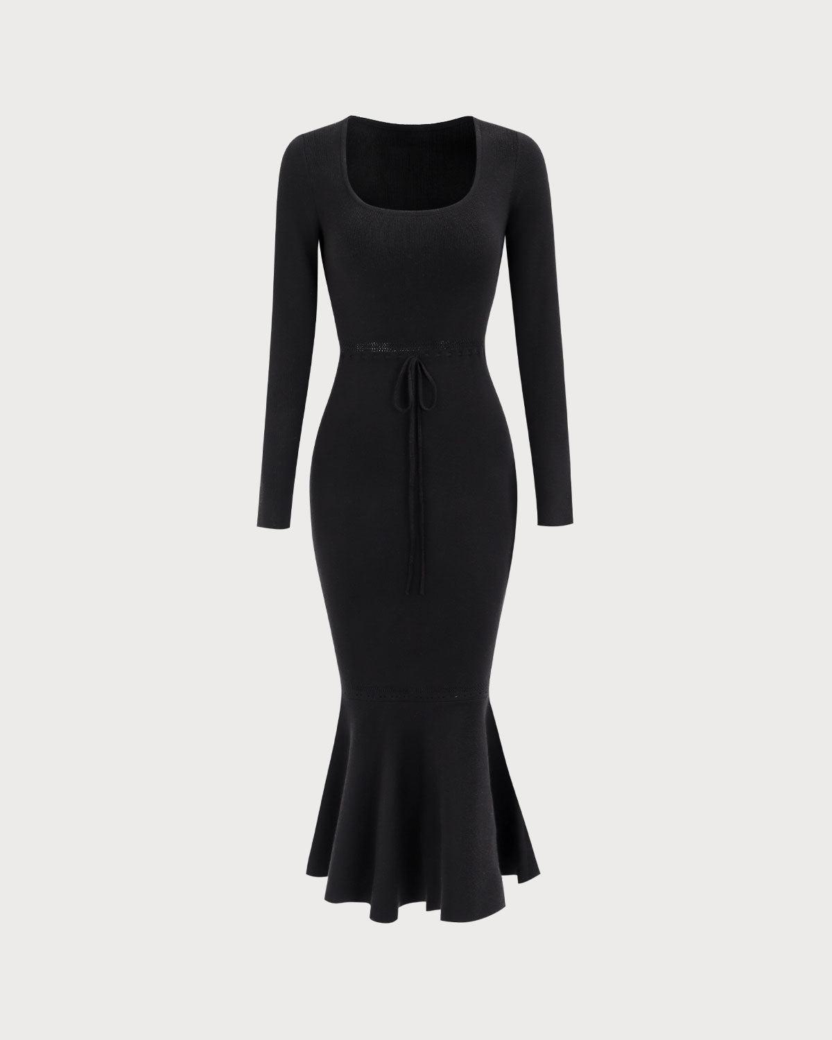 Women's Black Square Neck Mermaid Sweater Maxi Dress Female Product Image