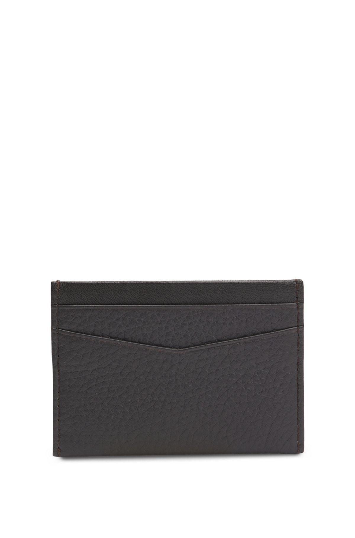 Card holder in grained leather with metallic logo lettering Product Image