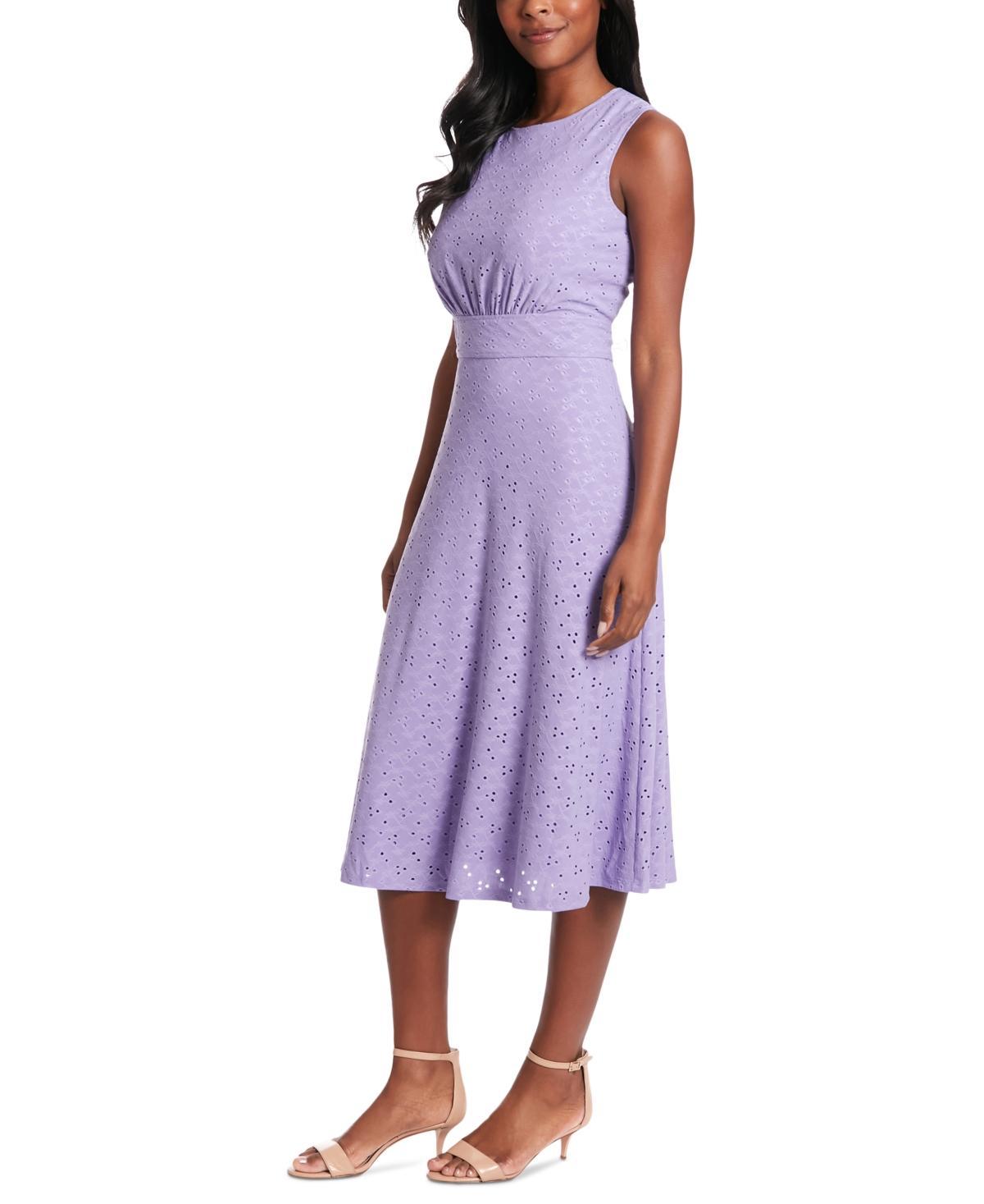 London Times Womens Eyelet Fit & Flare Dress Product Image