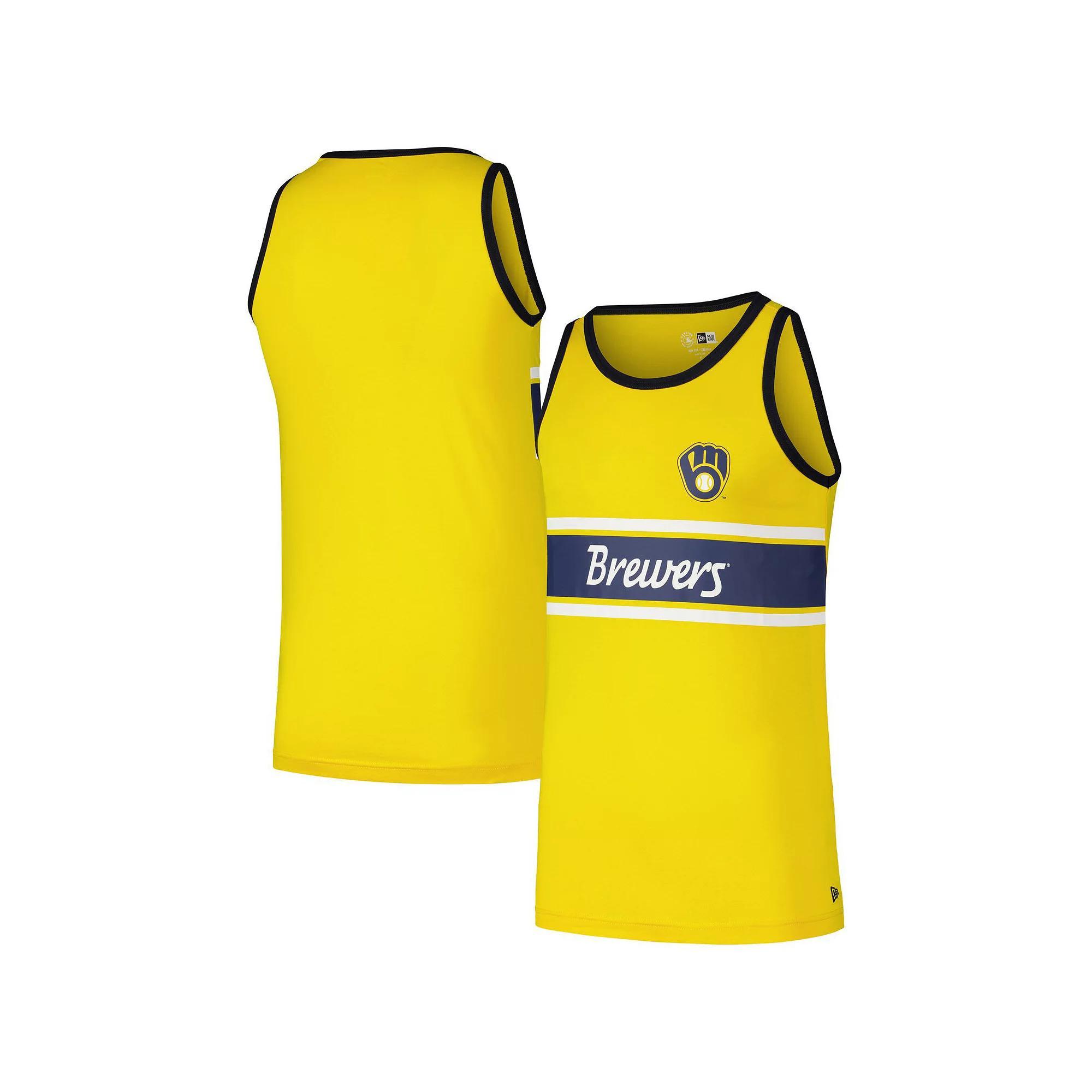 Men's New Era Gold Milwaukee Brewers Jersey Ringer Tank Top, Size: Medium Product Image