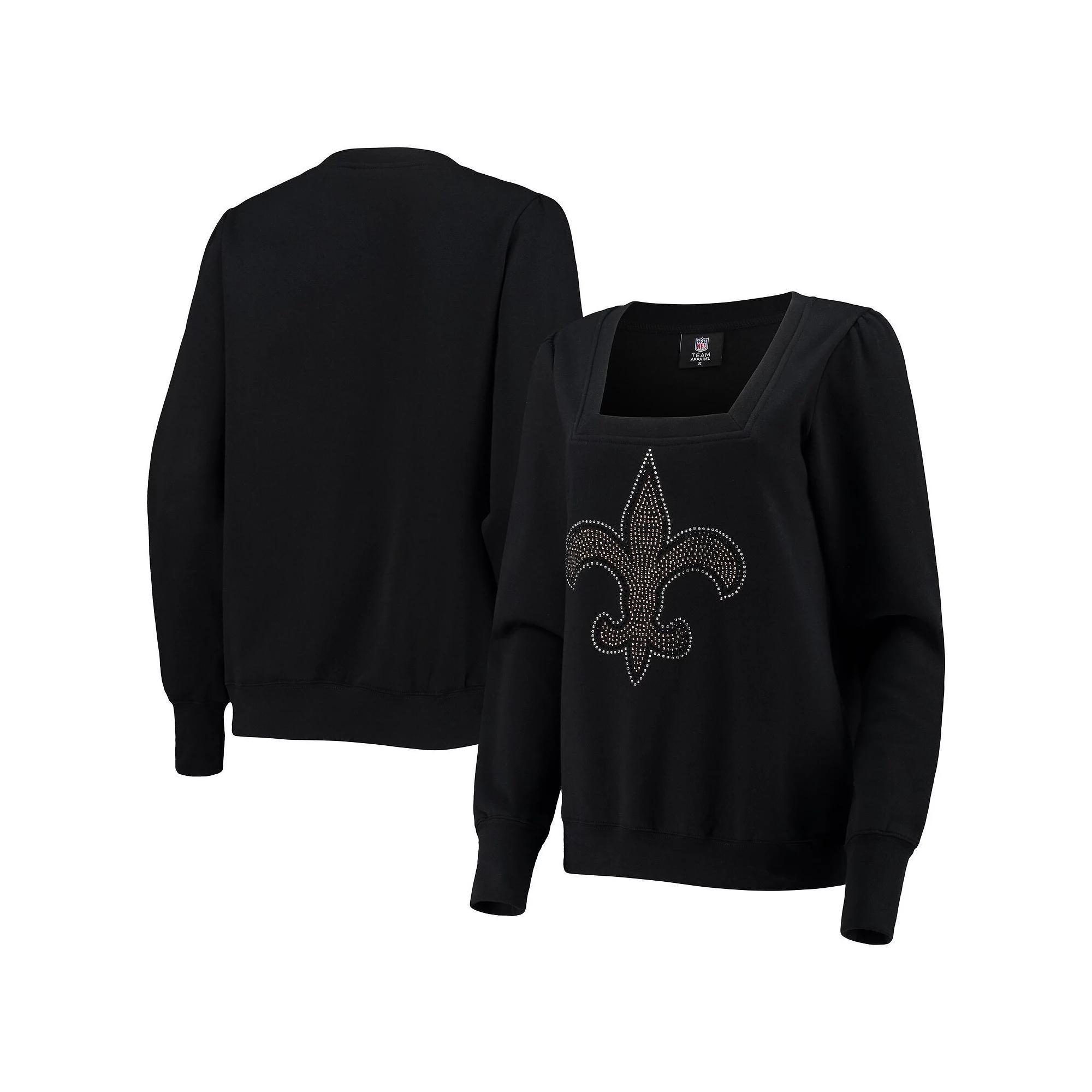 Women's Cuce Black New Orleans Saints Winners Square Neck Pullover Sweatshirt, Size: Large Product Image