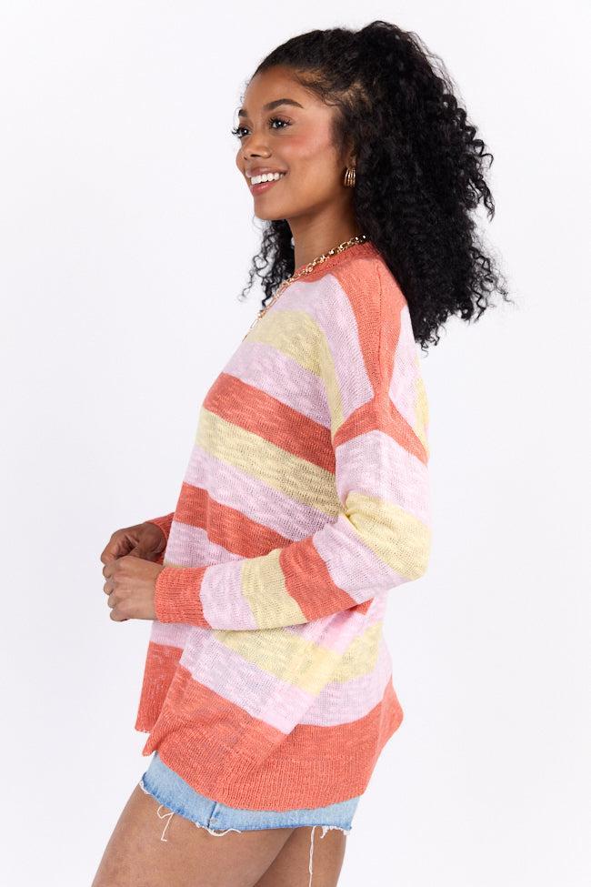 Sunset Chaser Yellow Multi Striped Lightweight Sweater FINAL SALE Product Image