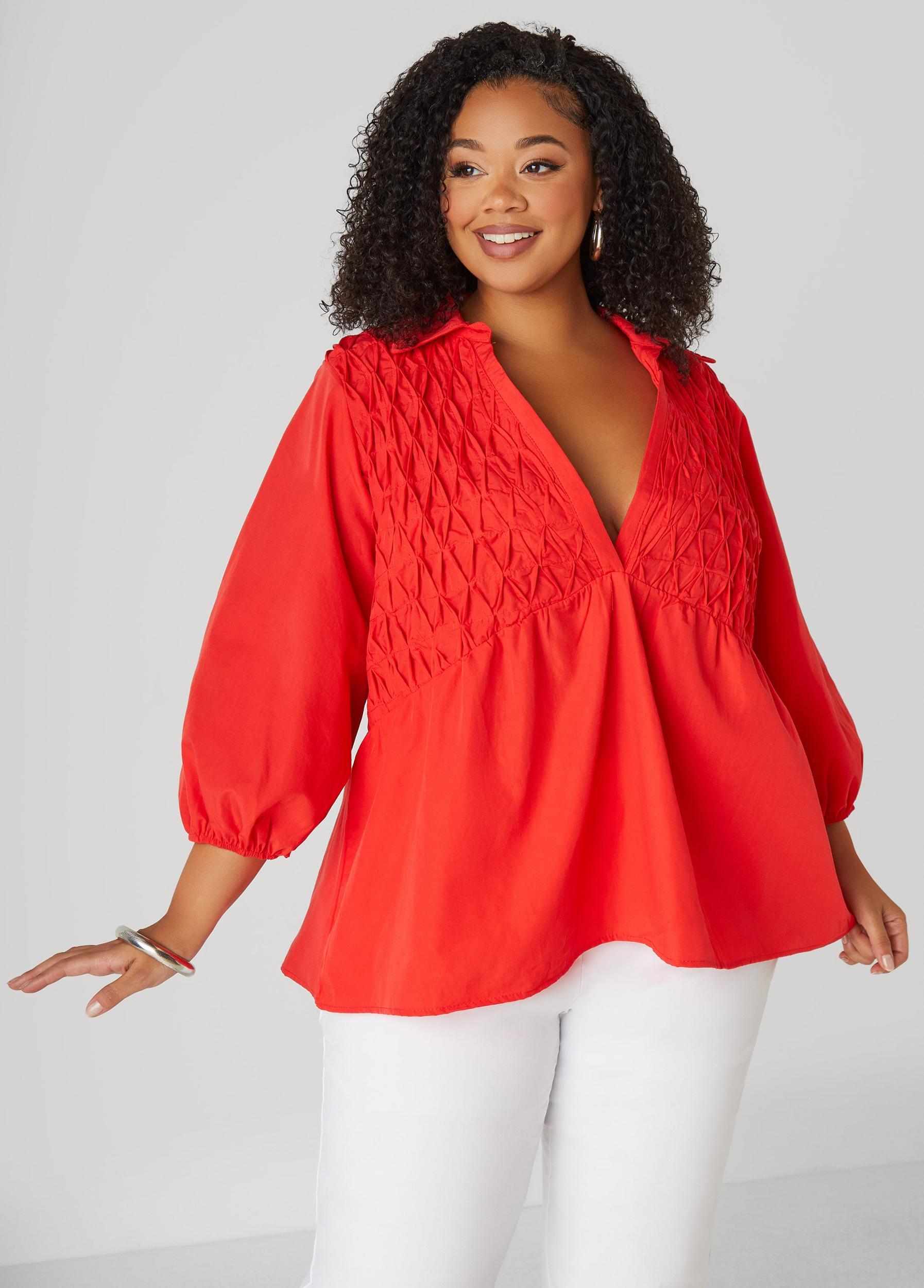 Smocked Cotton Blend Blouse Product Image