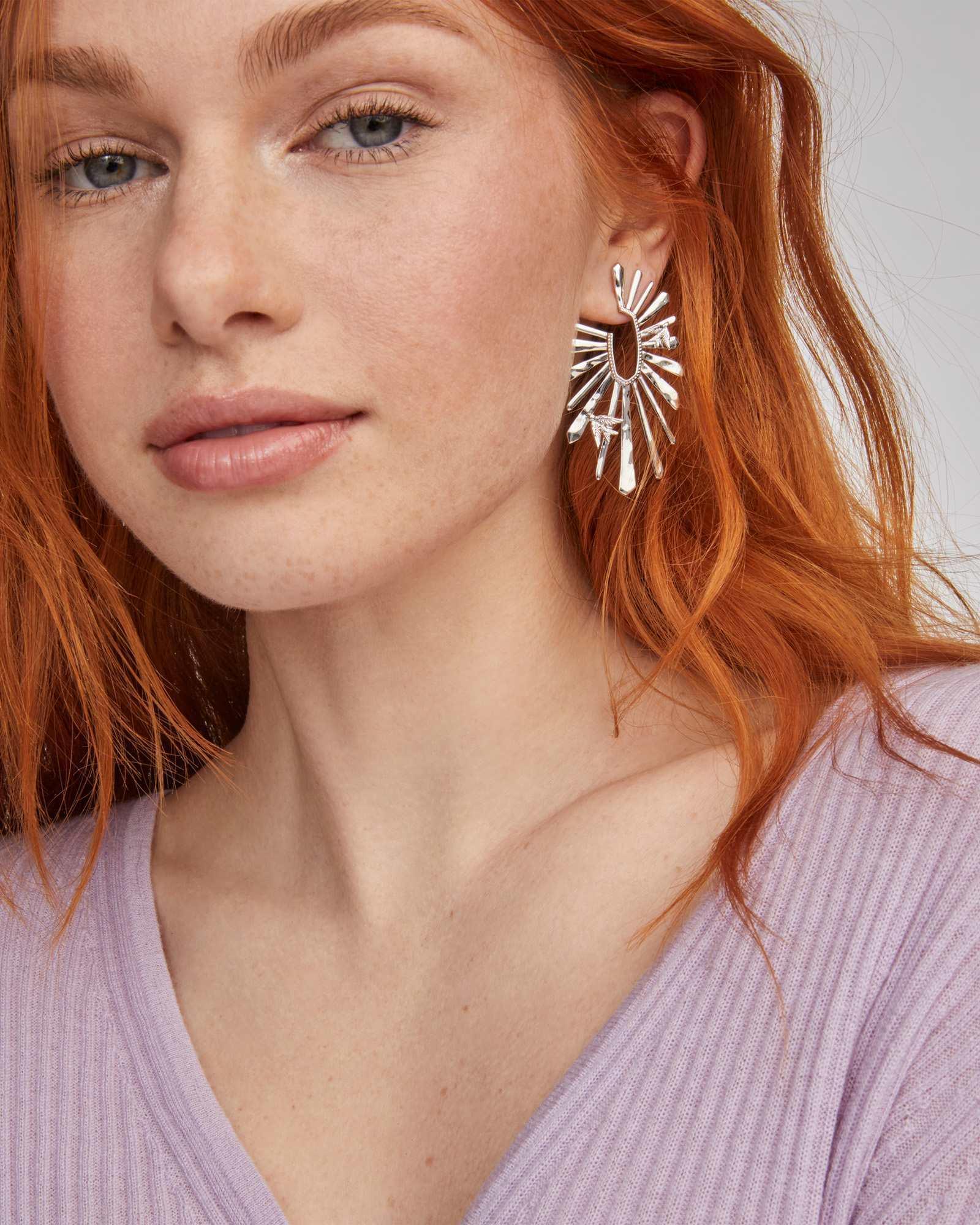 Melody Bird Silver Hoop Earrings Product Image