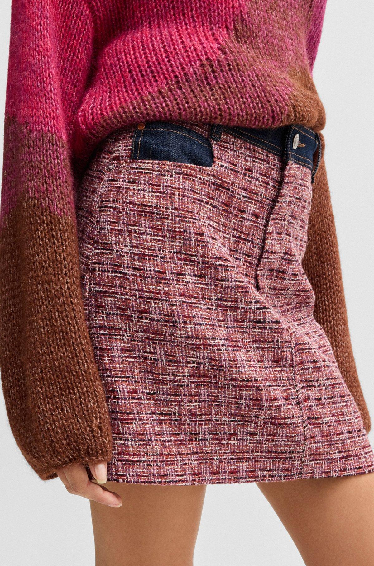 BOSS - Multicolored-tweed A-line skirt with denim trims - Patterned Product Image