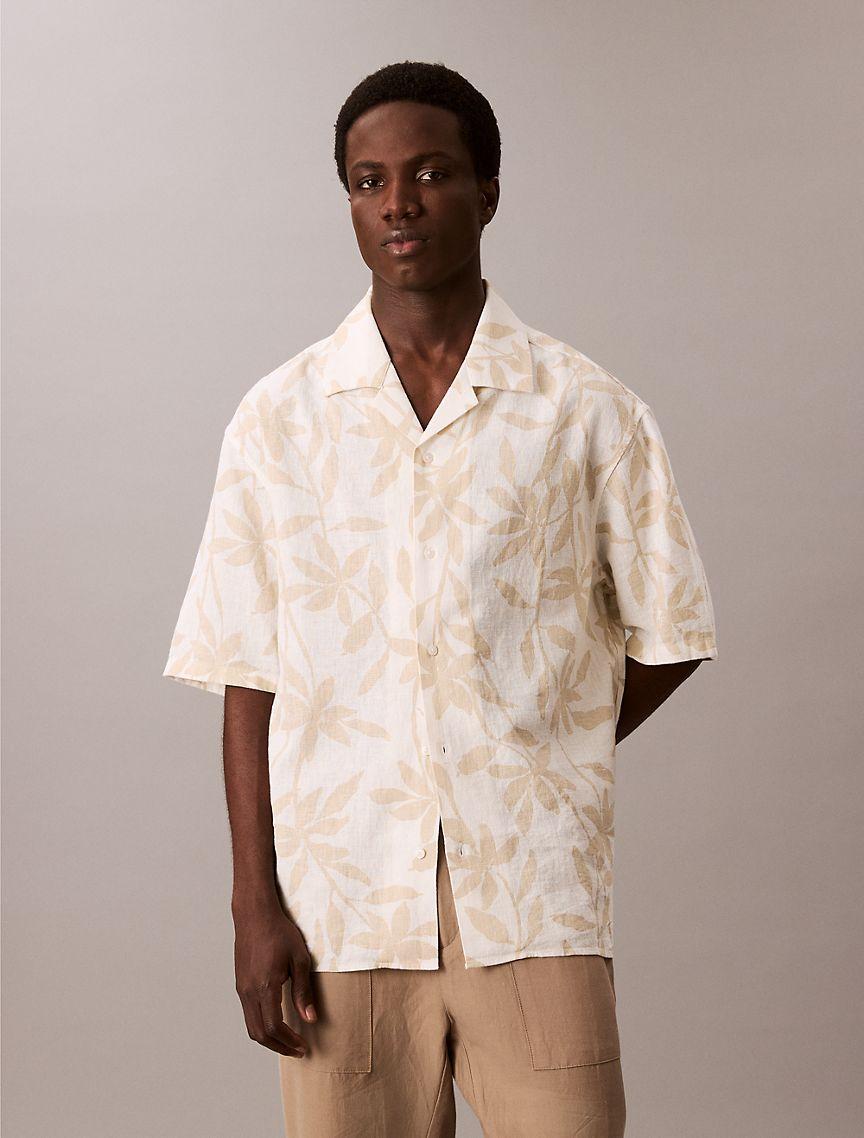 Linen Cotton Print Relaxed Button-Down Shirt  Product Image