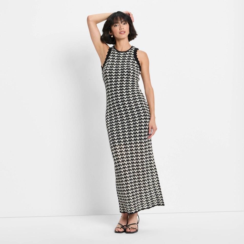Women's Open Back Maxi Sweater Dress - Future Collective Black/White Product Image