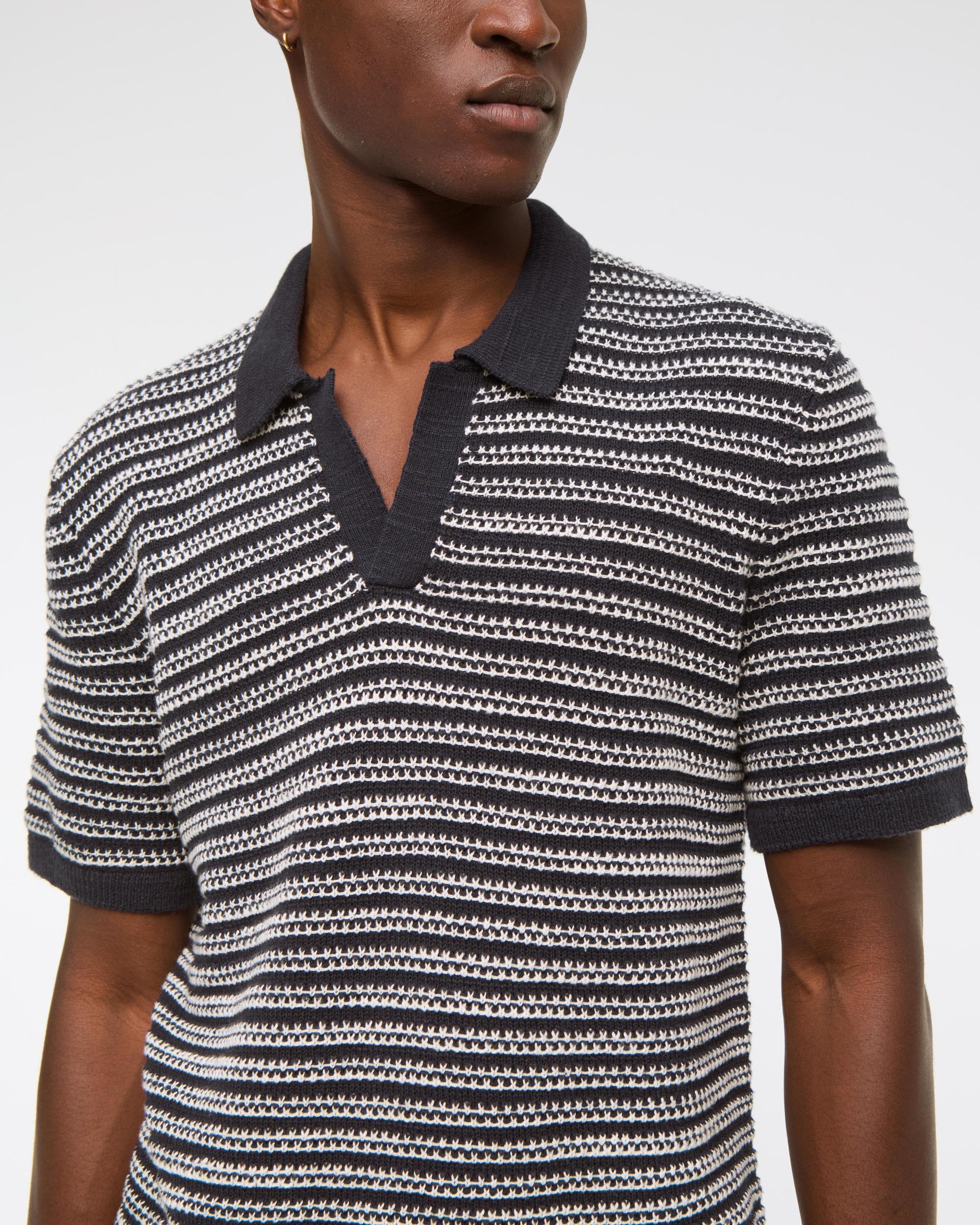 Textural Striped Johnny Collar Sweater Polo Product Image