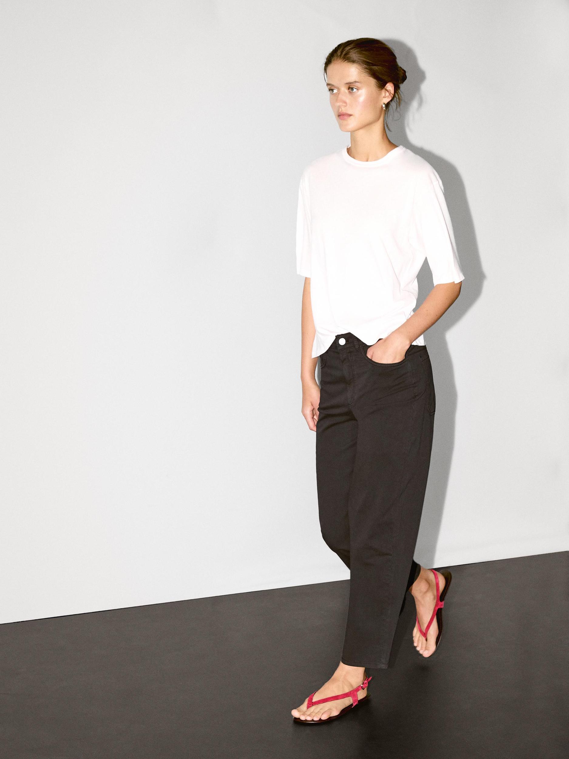 Cotton blend straight-leg cropped trousers Product Image