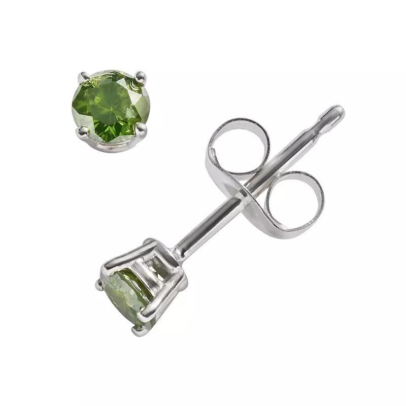 10k White Gold 1/4-ct. T.W. Green Round-Cut Diamond Solitaire Stud Earrings, Women's Product Image