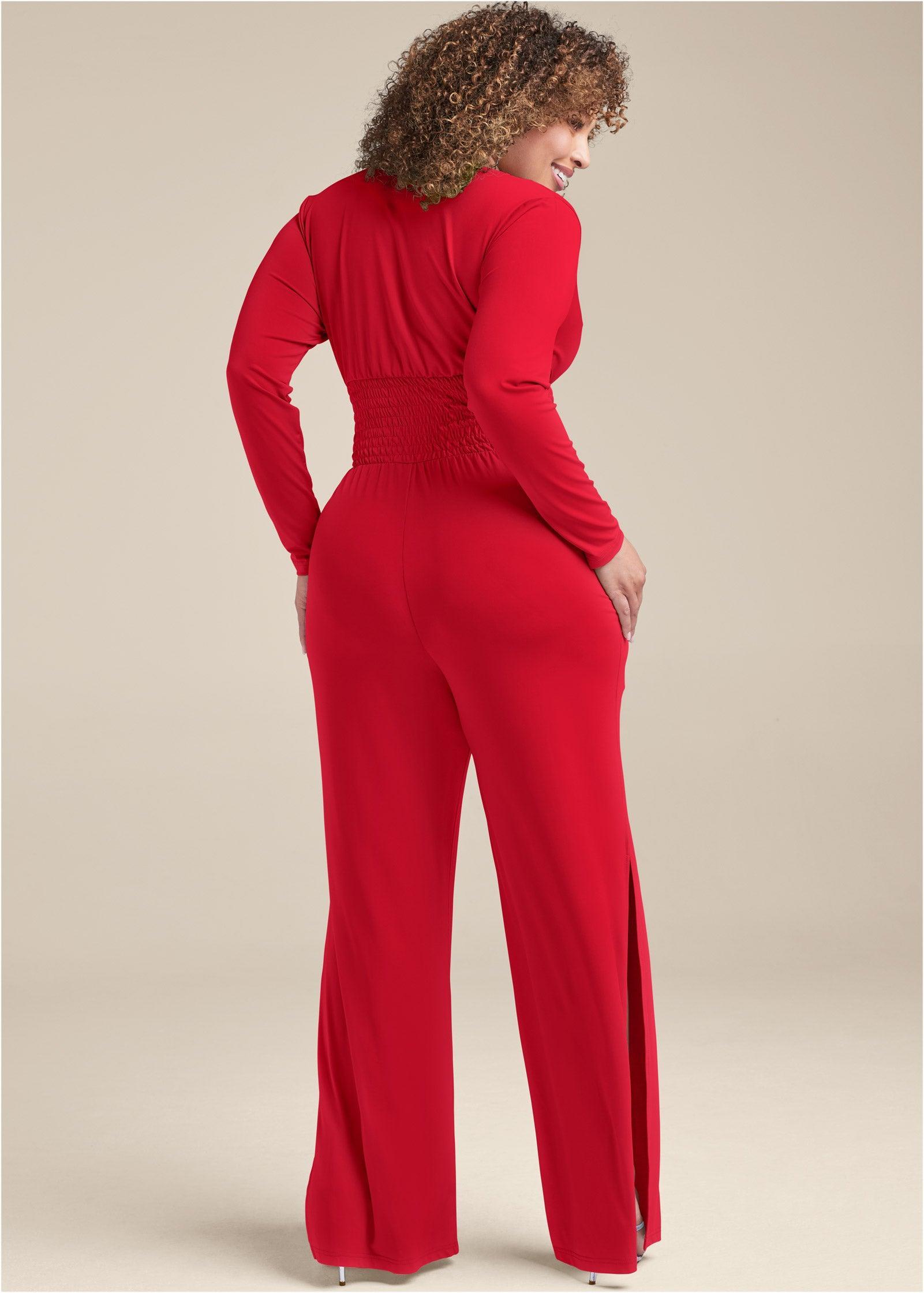 Smocked Waist Jumpsuit - Red Product Image