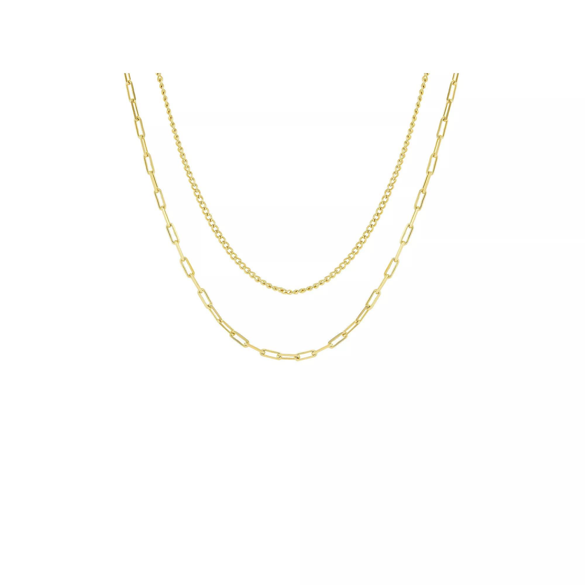 PRIMROSE 14k Gold Flash Plated Mini Curb Chain & Paperclip Chain Necklace Set, Women's, Size: 18", Gold Tone Product Image