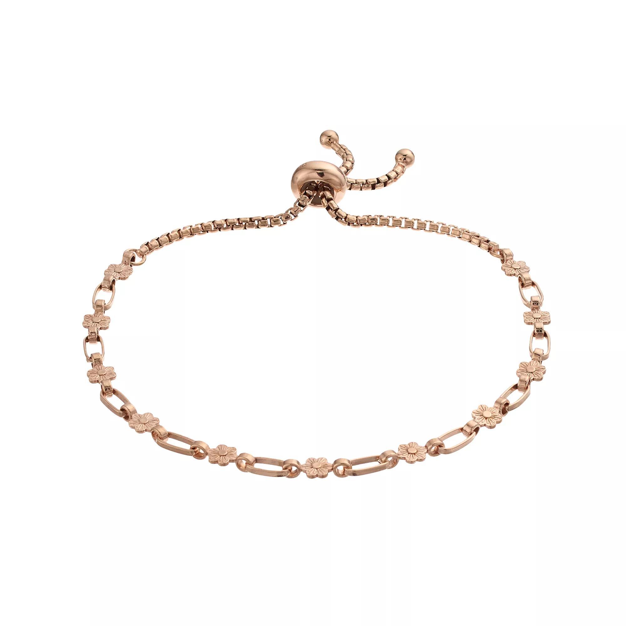 Kristen Kesho Sterling Silver Flower Link Adjustable Bolo Bracelet, Women's, Size: 9.50, Pink Tone Product Image