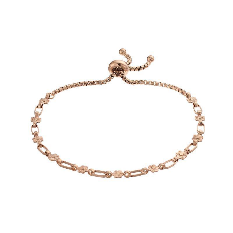 Kristen Kesho Sterling Silver Flower Link Adjustable Bolo Bracelet, Women's, Size: 9.50, Pink Tone Product Image