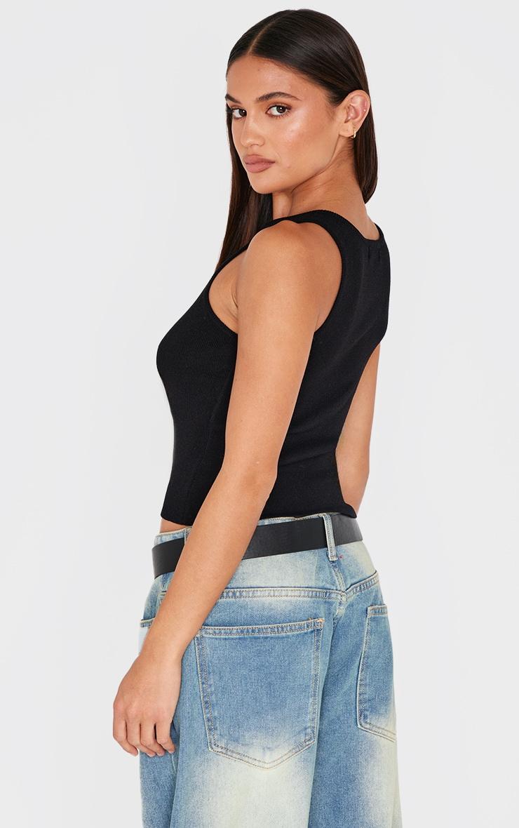Black Fine Knit  Racer Neck Top Product Image