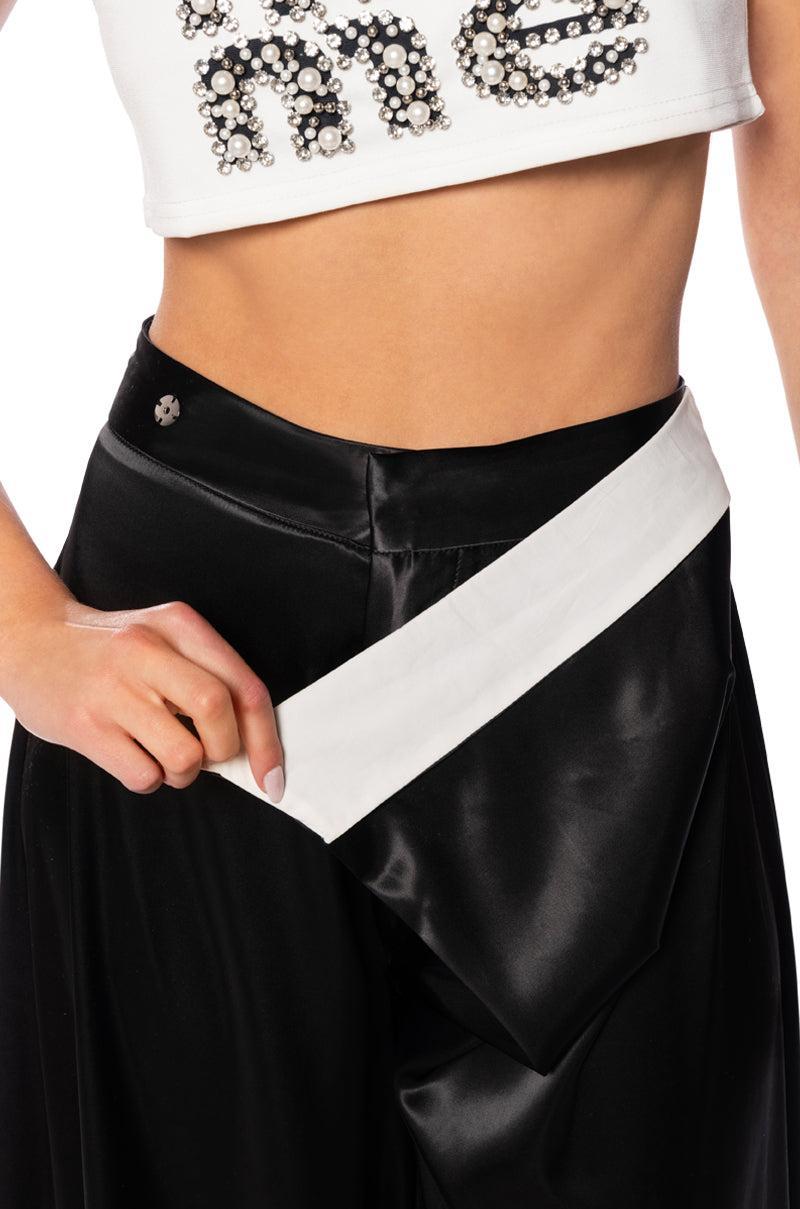 RISKY BUSINESS WRAP AROUND WIDE LEG SATIN PANT Product Image