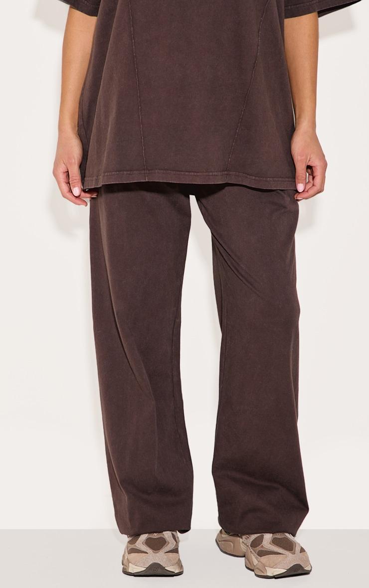 Dark Brown Cotton Straight Leg Mid Rise Drawstring Pants Product Image