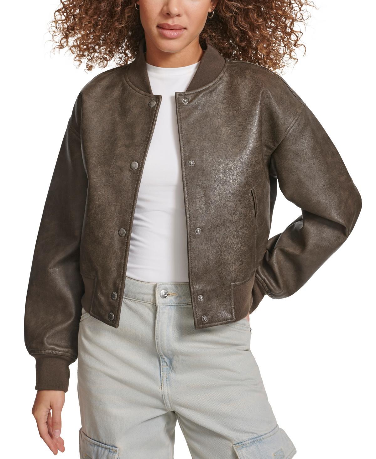 Women's Levi's® Faux Leather Cropped Bomber Jacket, Size: Small, Grey Product Image