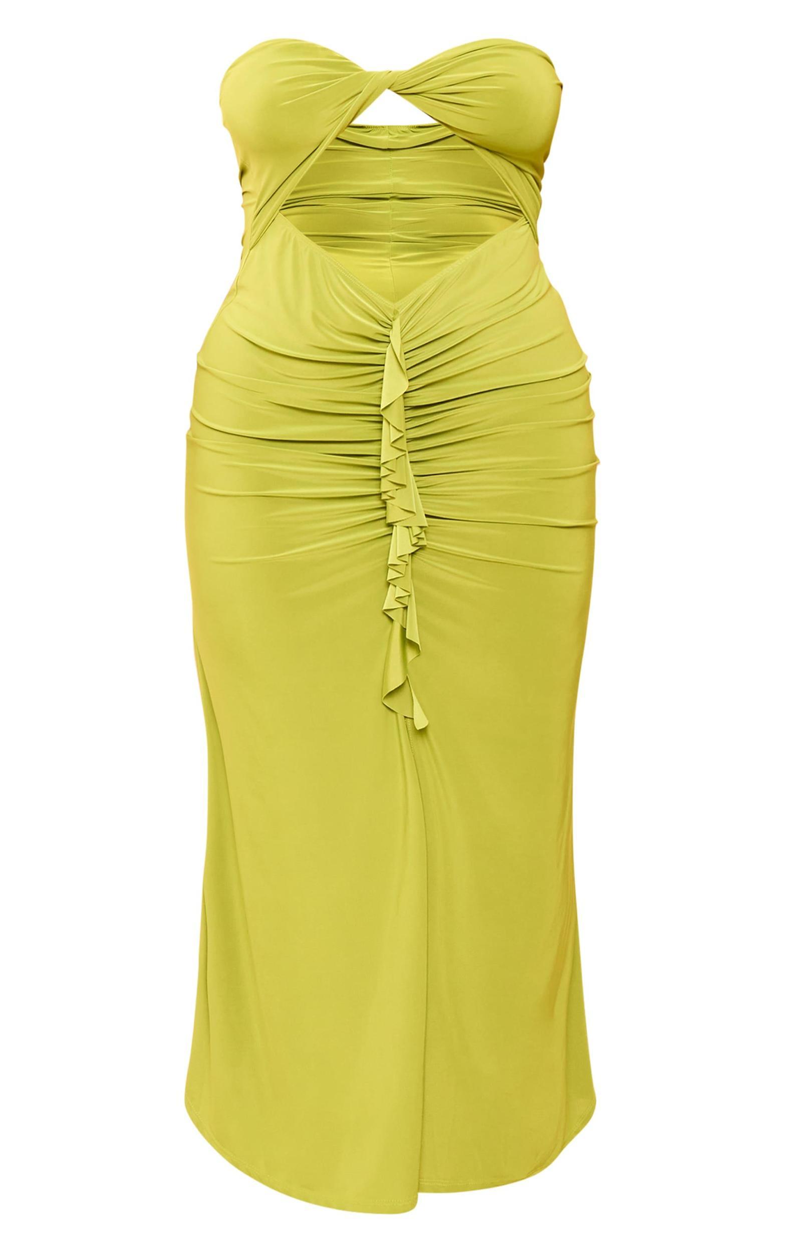 Plus Olive Bandeau Twist Front Bust Maxi Dress Product Image