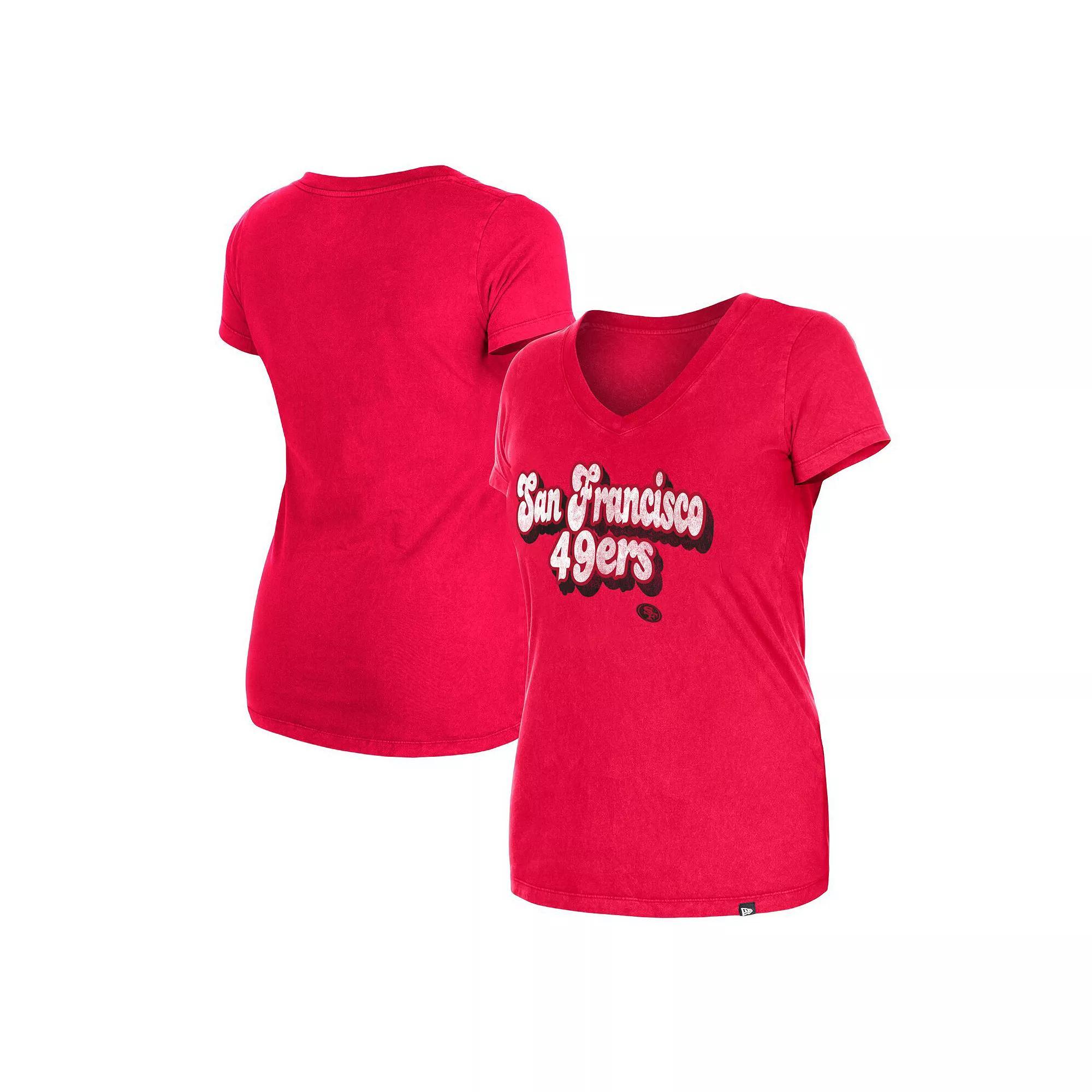 Women's New Era Scarlet San Francisco 49ers Enzyme Wash Low V-Neck T-Shirt, Size: XL, Red Product Image