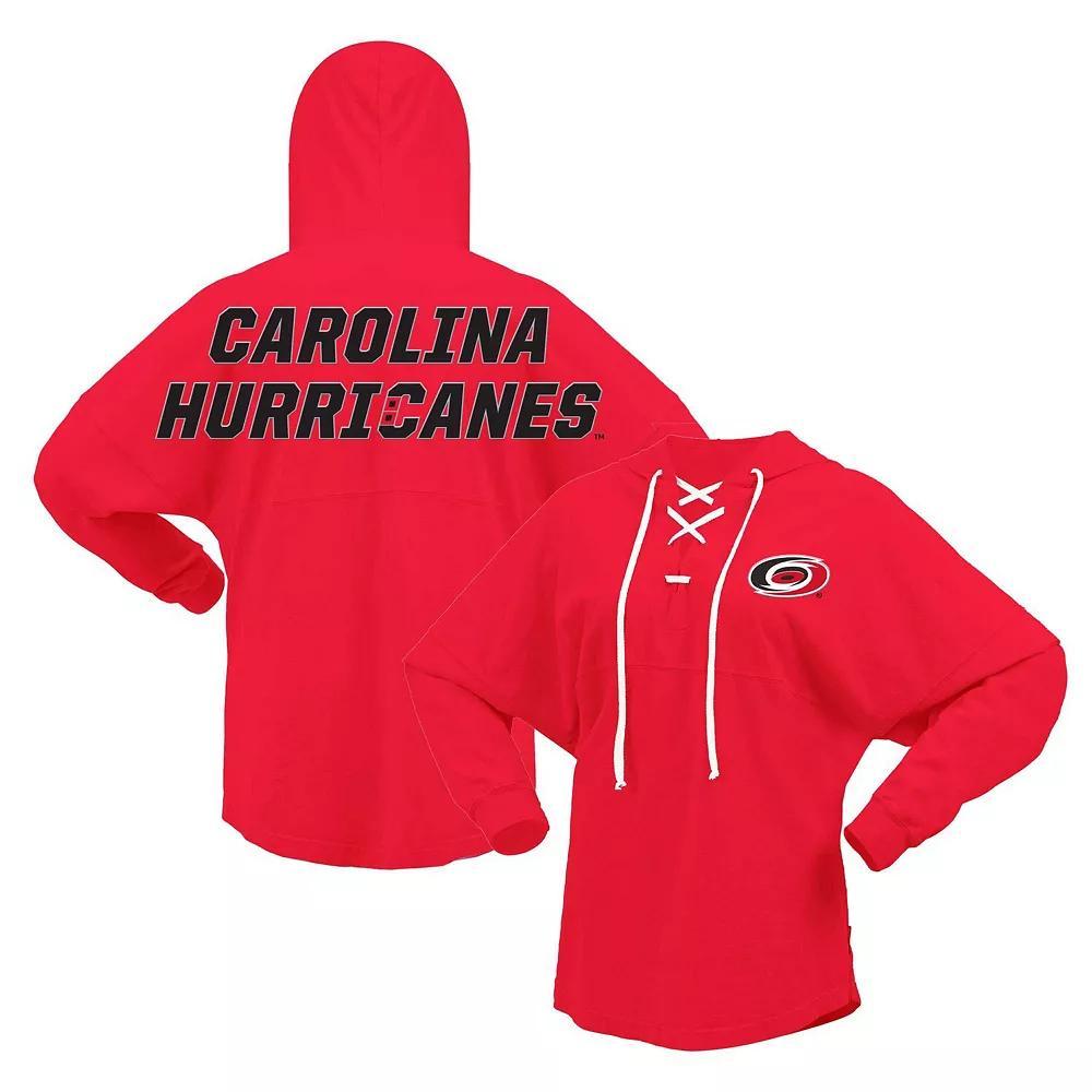 Women's Fanatics Branded Red Carolina Hurricanes Jersey Lace-Up V-Neck Long Sleeve Hoodie T-Shirt, Size: Small Product Image