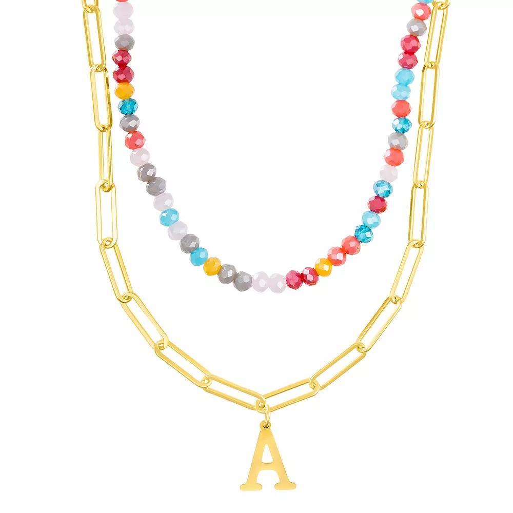 Adornia Gold Tone Adjustable Layered Color Simulated Stone Beads & Paperclip Chain Initial Necklace, Women's, Size: 15-18" ADJ, Gold Tone C Product Image