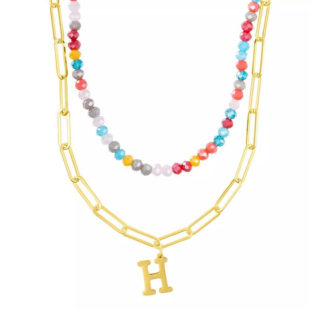 Adornia Gold Tone Adjustable Layered Color Simulated Stone Beads & Paperclip Chain Initial Necklace, Women's, Size: 15-18" ADJ, Gold Tone C Product Image