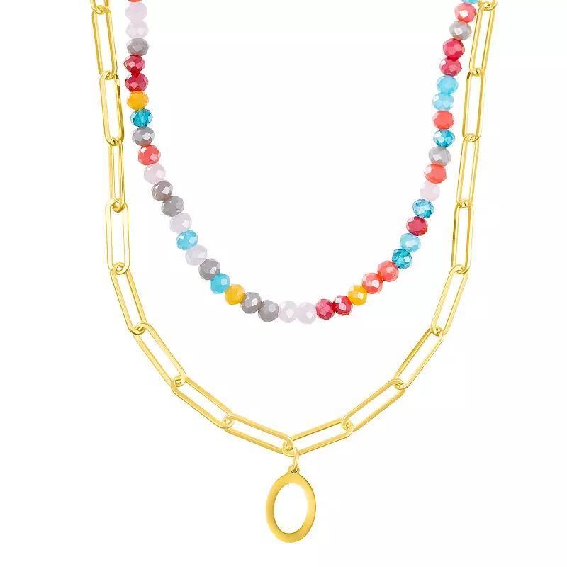 Adornia Gold Tone Adjustable Layered Color Simulated Stone Beads & Paperclip Chain Initial Necklace, Women's, Size: 15-18" ADJ, Gold Tone C Product Image