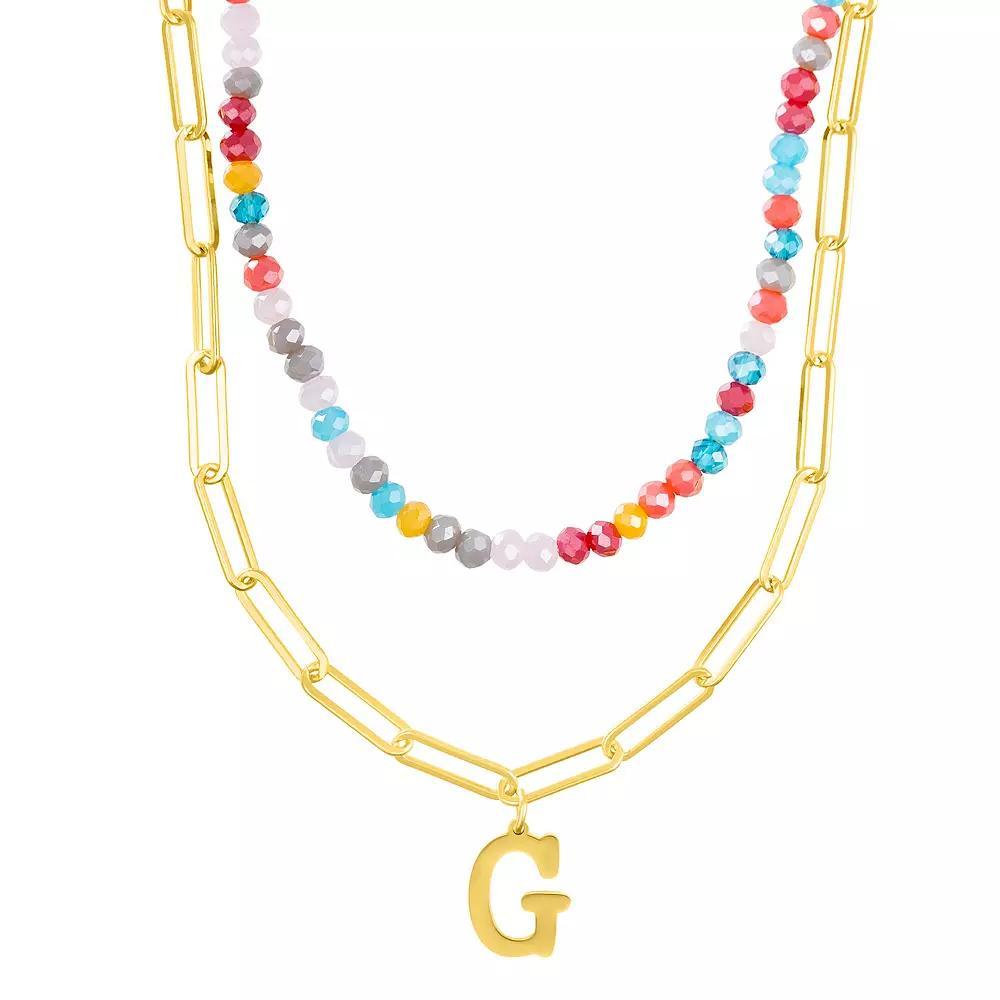 Adornia Gold Tone Adjustable Layered Color Simulated Stone Beads & Paperclip Chain Initial Necklace, Women's, Size: 15-18" ADJ, Gold Tone C Product Image