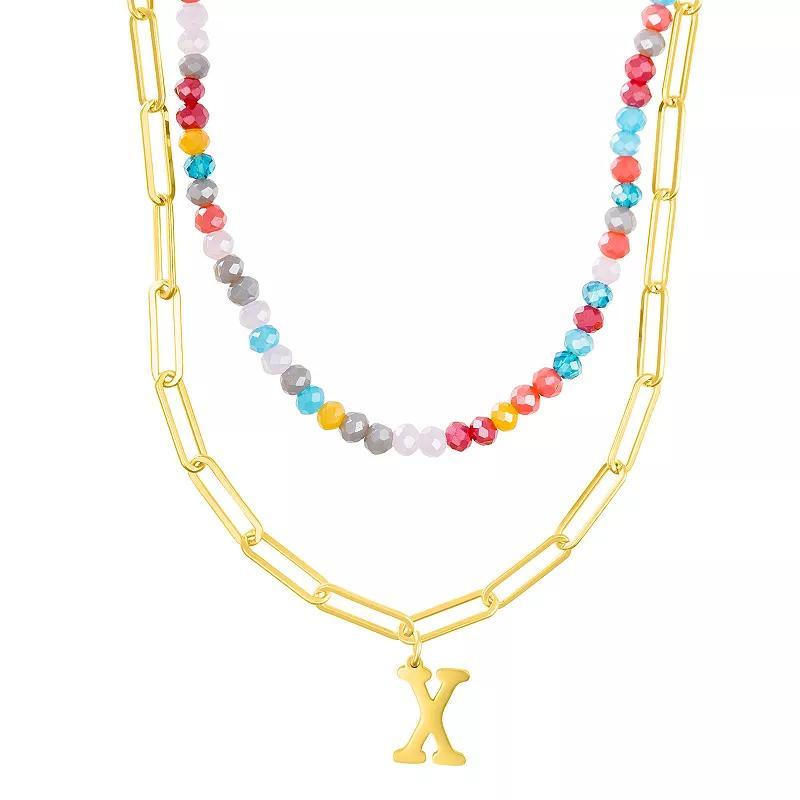 Adornia Gold Tone Adjustable Layered Color Simulated Stone Beads & Paperclip Chain Initial Necklace, Women's, Size: 15-18" ADJ, Gold Tone C Product Image