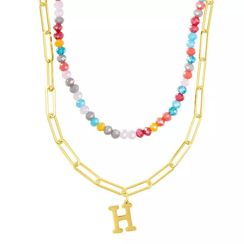 Adornia Gold Tone Adjustable Layered Color Simulated Stone Beads & Paperclip Chain Initial Necklace, Women's, Size: 15-18" ADJ, Gold Tone C Product Image