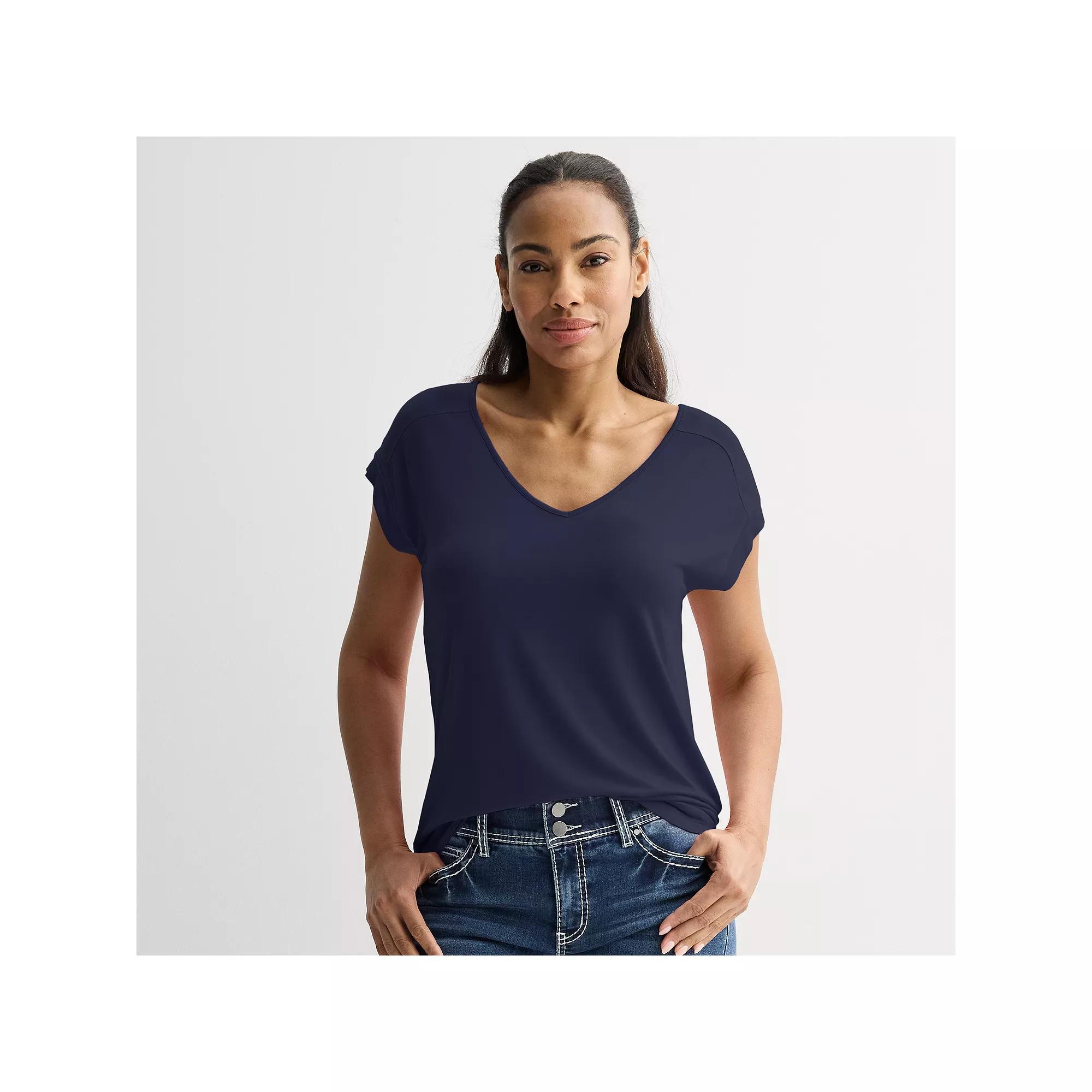 Women's Apt. 9® Short Sleeve V-Neck Tunic Top, Size: XS, Mineral Black Product Image