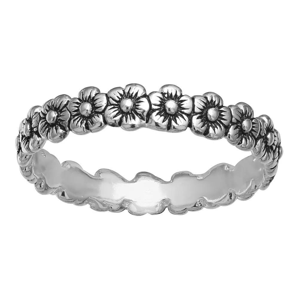 PRIMROSE Sterling Silver Oxidized Flowers Band Ring, Women's, Size: 7 Product Image