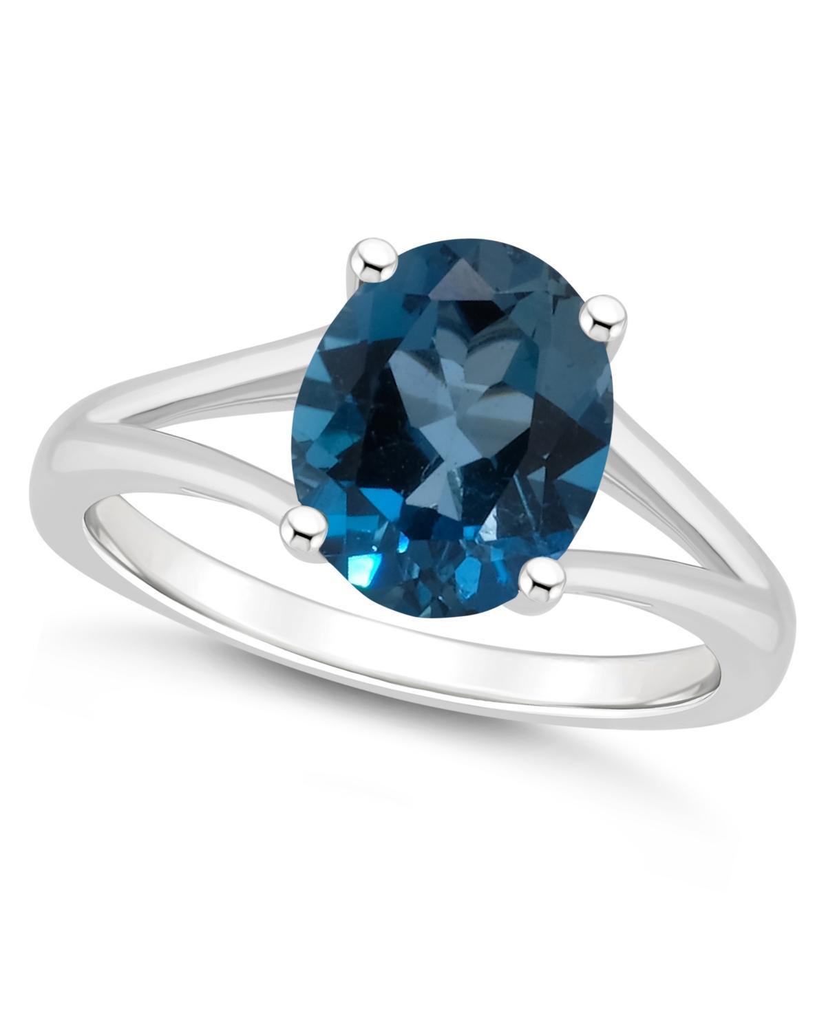 Alyson Layne Sterling Silver 10 mm x 8 mm Oval Gemstone Split Shank Solitaire Ring, Women's, London Blue Topaz Product Image