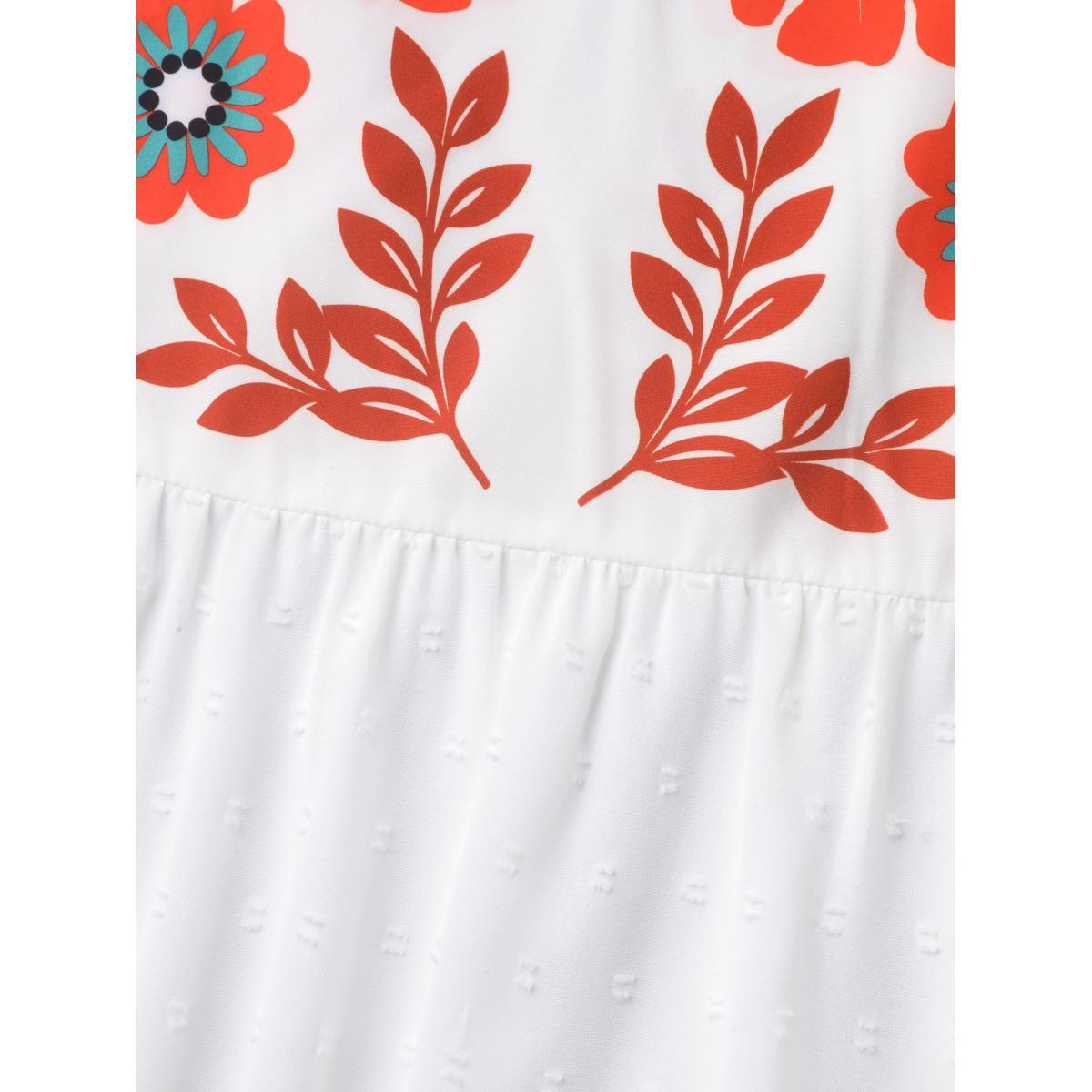 Plus Size WhiteSmoke Floral Print Neck-Tie Babydoll Top Women Resort Short sleeve Non Vacation Blouses BloomChic 10/M Product Image