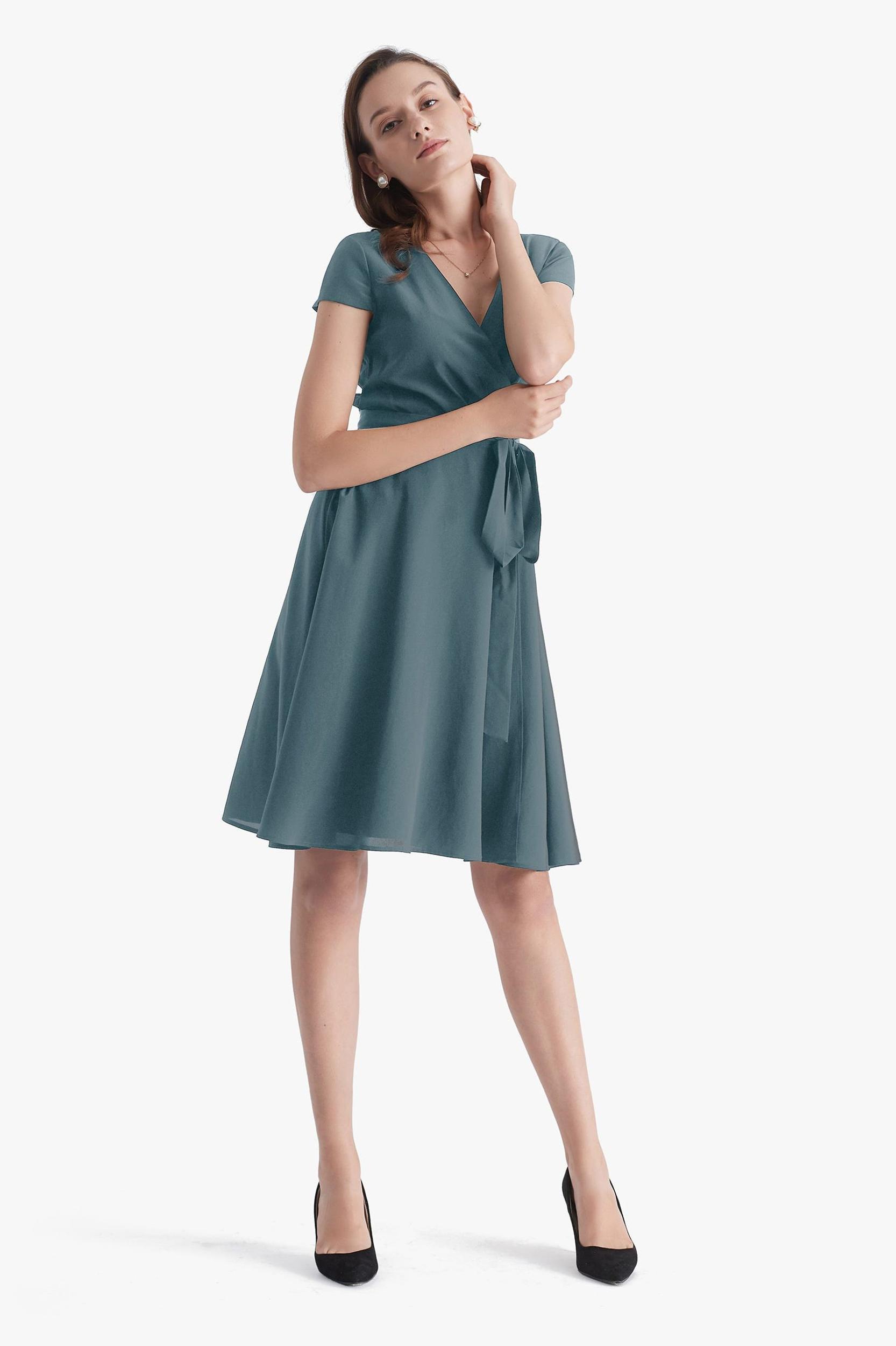 Figure Flattering Silk Wrap Dress Product Image
