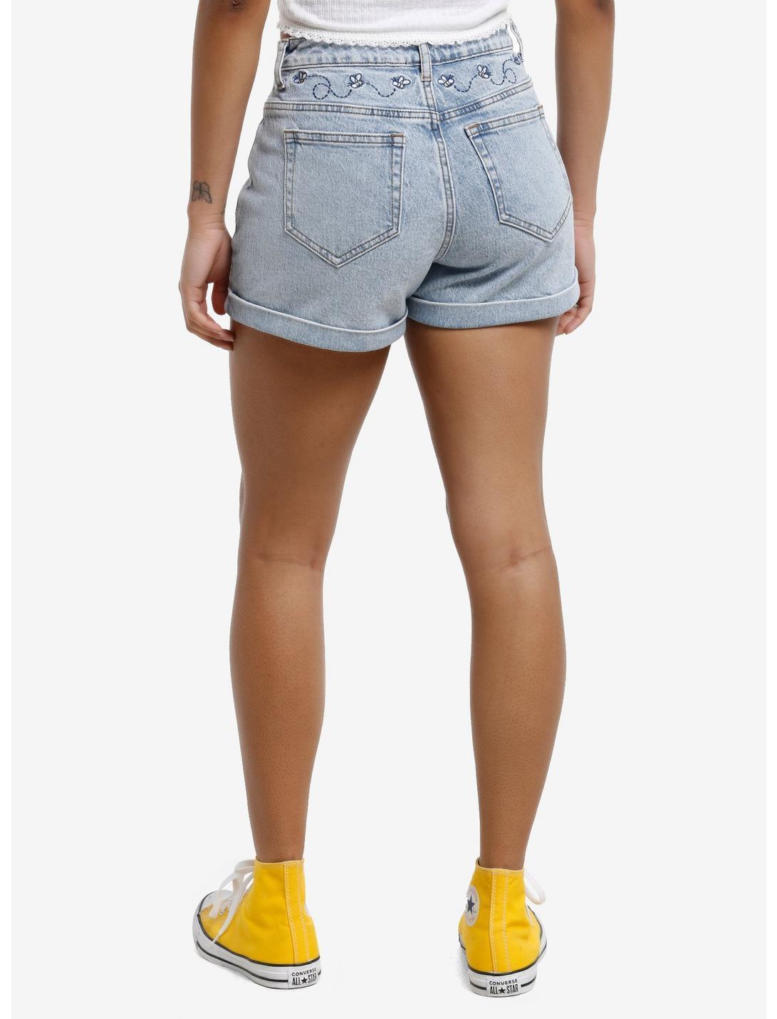 Her Universe Disney Winnie The Pooh Flower Embroidered Denim Mom Shorts Product Image