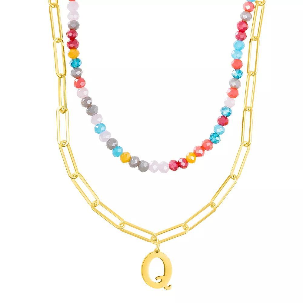 Adornia Gold Tone Adjustable Layered Color Simulated Stone Beads & Paperclip Chain Initial Necklace, Womens Gold Tone Z Product Image