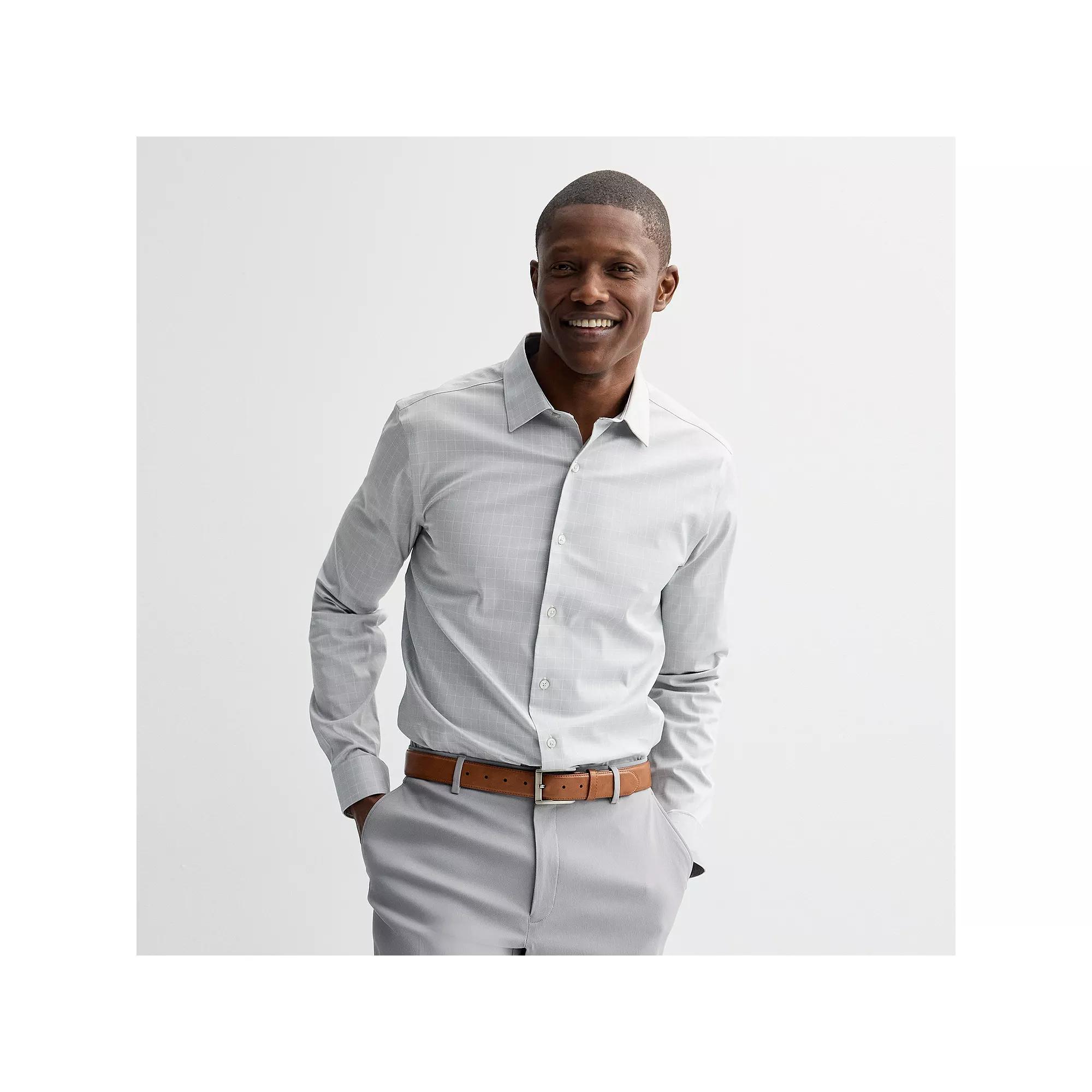 Men's Apt. 9® Slim Fit Wrinkle Free Dress Shirt, Size: Large-32/33, Gray Check Product Image