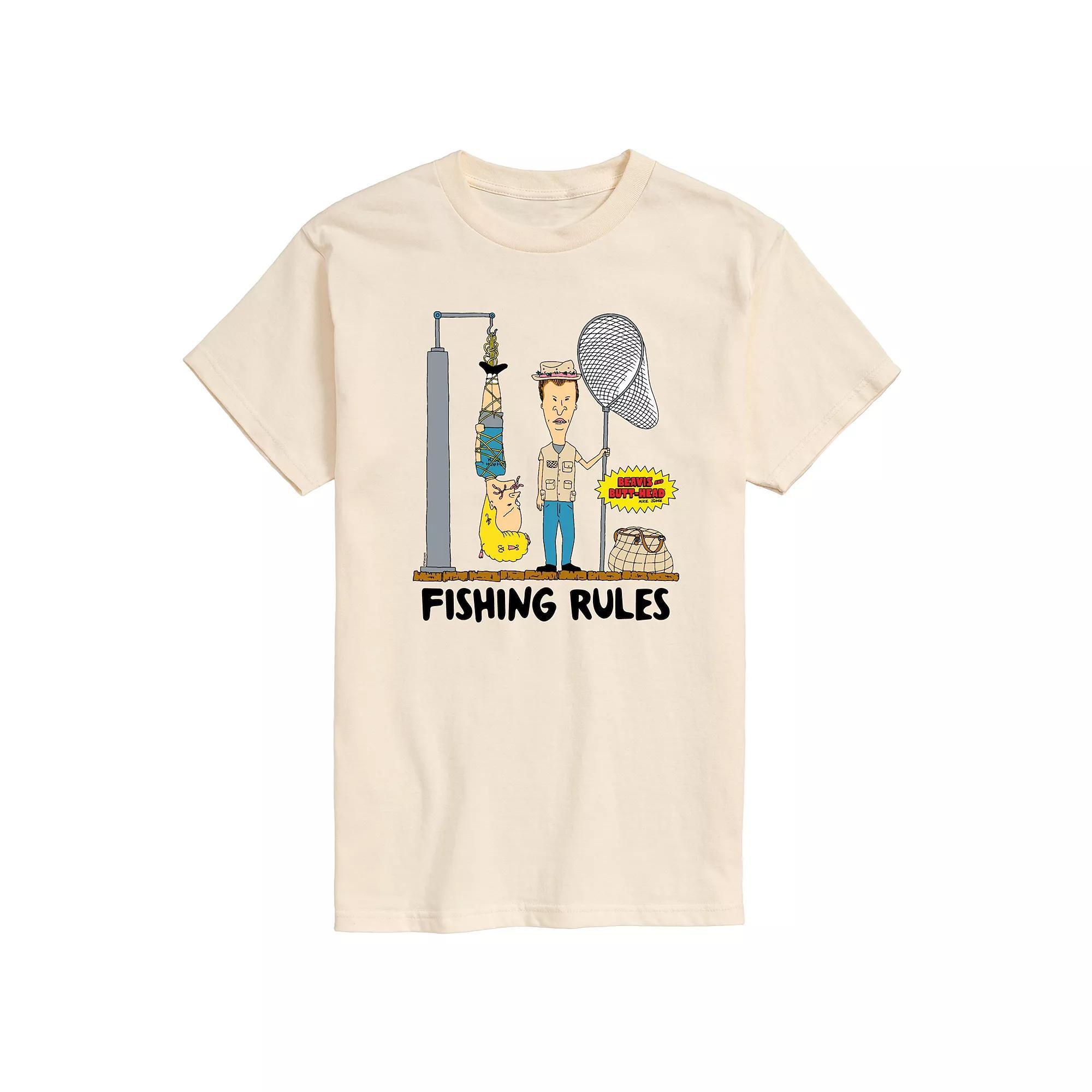 Mens Beavis & Butthead Fishing Rules Graphic Tee Product Image