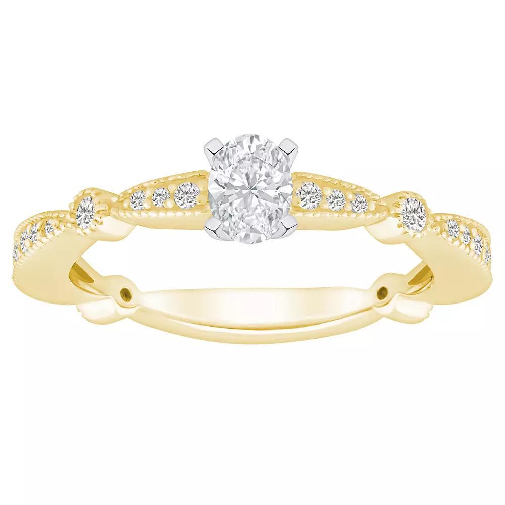Alyson Layne 14k Gold 1/2 Carat T.W. Diamond Oval Cut Scalloped Band Engagement Ring, Womens 14k White Gold Product Image