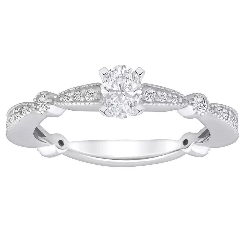 Alyson Layne 14k Gold 1/2 Carat T.W. Diamond Oval Cut Scalloped Band Engagement Ring, Women's, Size: 6.50, 14k White Gold Product Image