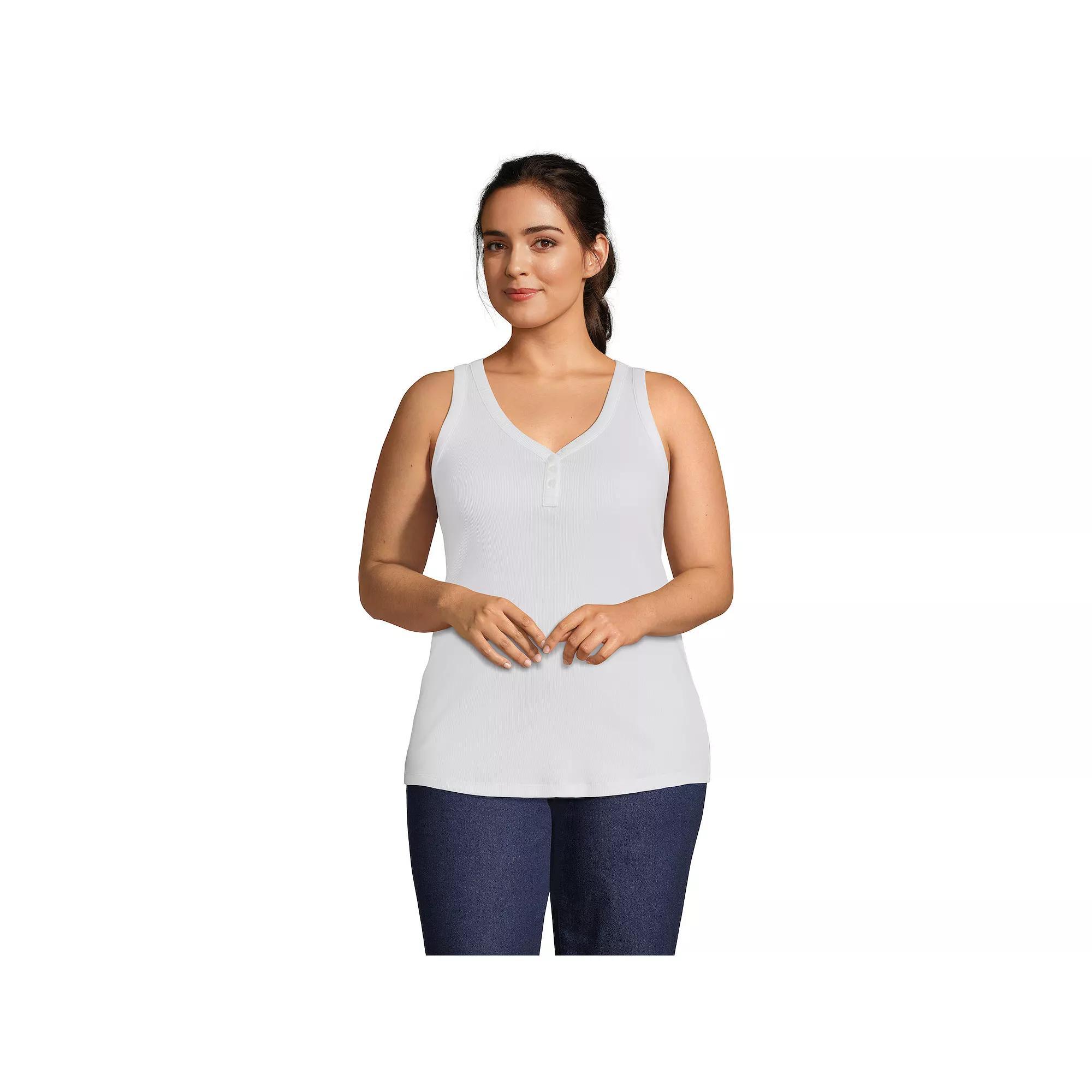Plus Size Lands' End Rib Henley Tank Top, Women's, Size: 2XL, White Product Image