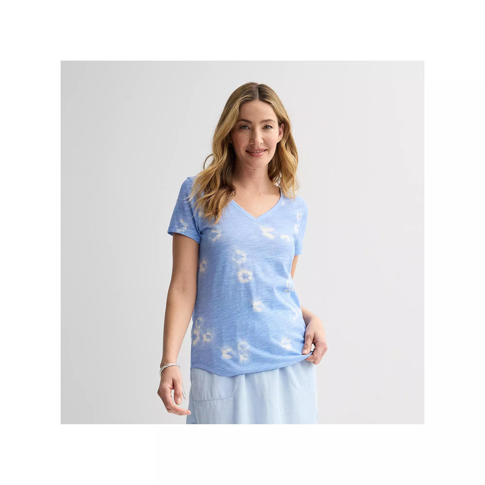Petite Sonoma Goods For Life® Everyday Short Sleeve V-Neck Tee, Women's, Size: Small Petite, Blue Dye Dot Product Image