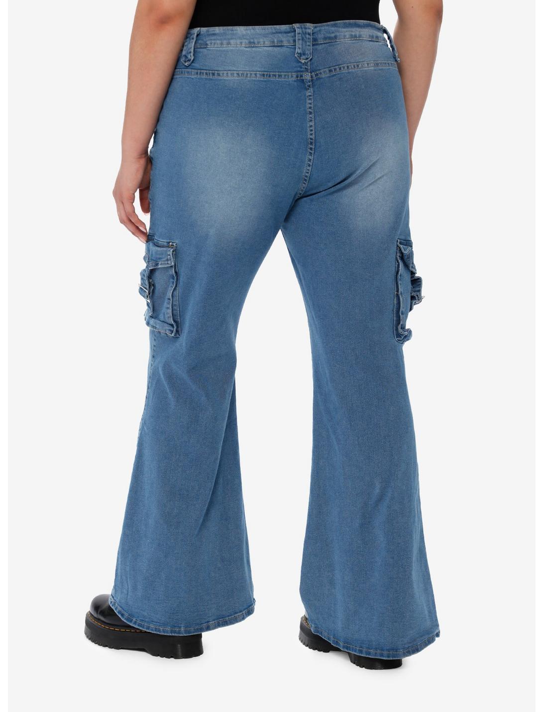 Indigo Multi-Pocket Denim Flare Jeans Plus Size Product Image