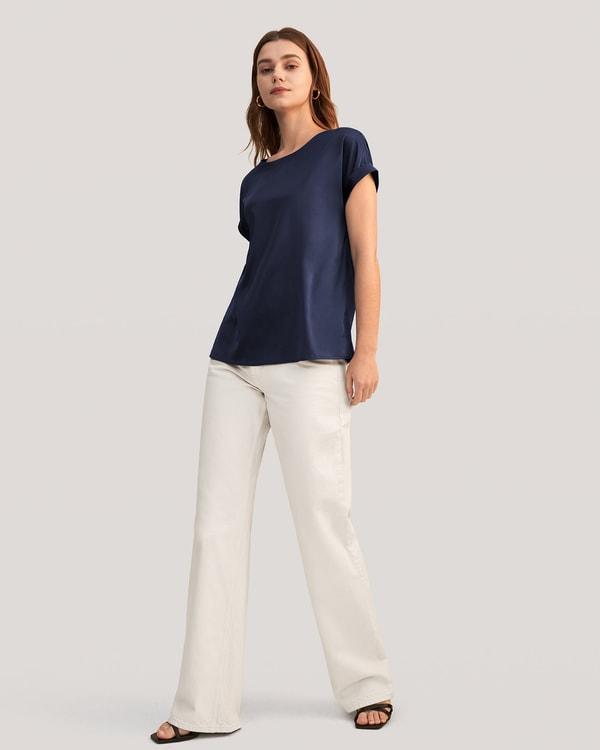 Short Sleeves Round Neck Silk Tee Product Image